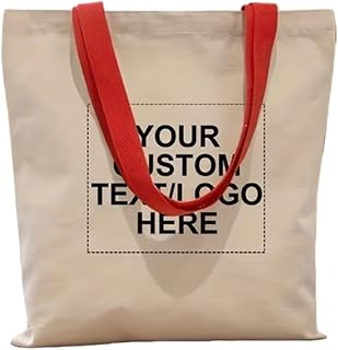 カスタマイズ可能 キャンバストートバッグ, 持ち手付き, 綿素材、上質生地、日本製、ショルダーバッグ, 40x35cm, オリジナルデザイン印刷対応, 赤いリボン【画像とテキストをカスタマイズ可能】