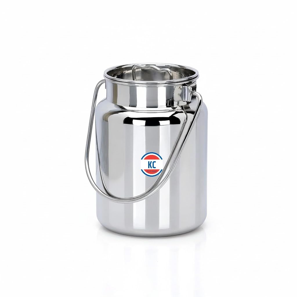 KC Stainless Steel Milk Can with Lid, 2000 ml Capacity, 13 cm Diameter, Jointless Akhand Design, Storage Container for Milk, Oil and Ghee-image-49