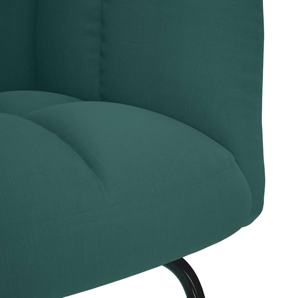 Schaukelstuhl mit Fußhocker Dunkelgrün Stoff, Polsterstuhl mit dick gepolstertem Sitz und Rückenlehne, Schaukelstuhl aus Holz und Metall mit Fußstütze, bequemer Sessel