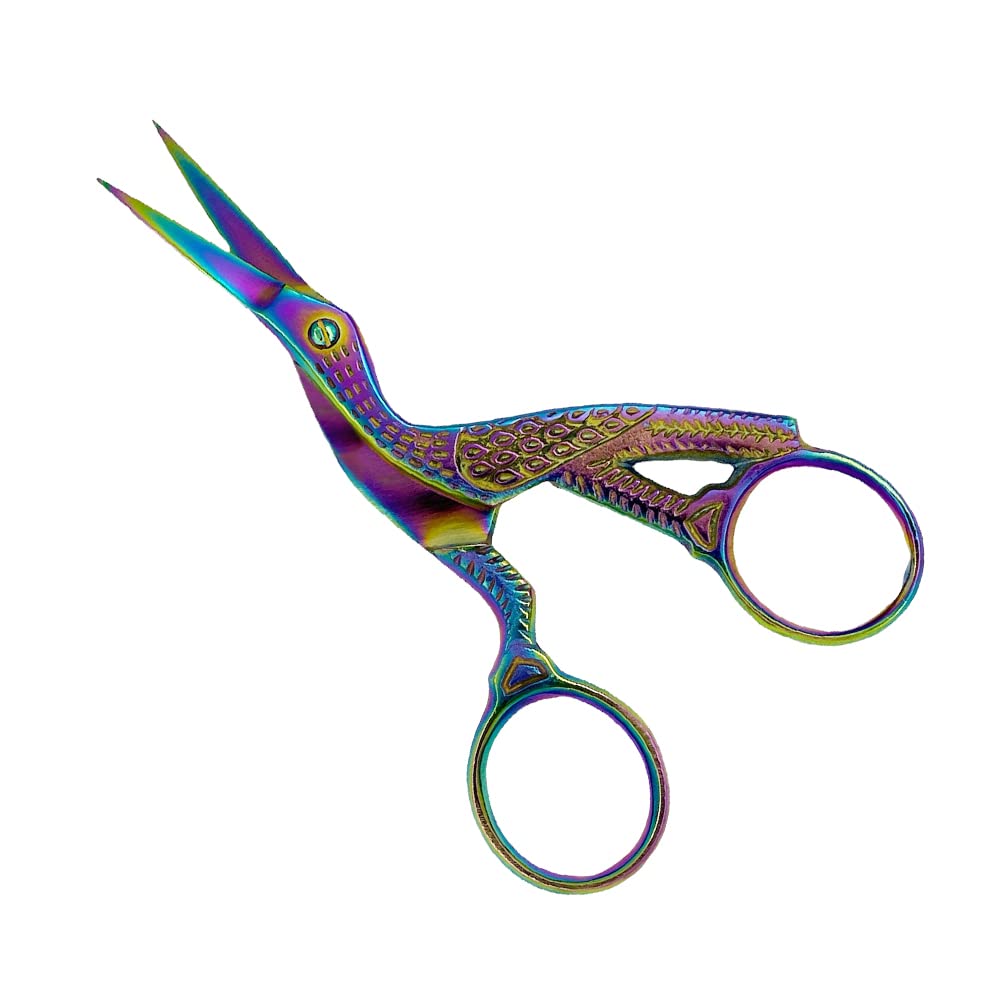 Winjul Women's Multicolour Classic Stork Scissors 4" - Sharp Tip Crane Design Sewing Scissors | Diy Fabric Tools Small Shear For Crafting | Embroidery Needle Work Art Work Everyday Use Household Scissors |