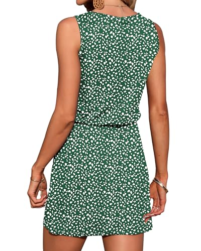 Image of AUSELILY Womens Summer Sleeveless V-Neck Drawstring Waist Beach Cover up Mini Short Swing Dresses with Pockets