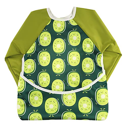 [Heywood] Hi Sprout Infant Toddler Baby Waterproof Sleeved Bib, Bib with Sleeves&Pocket, 6-24 Months (Kiwifruit)