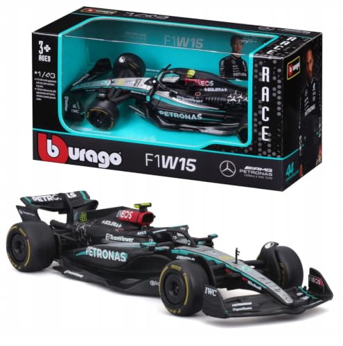 Image of Wizplex Bburago Mercedes-AMG Petronas F1 W15 1:43 Scale Officially Licensed Die Cast Metal Formula 1 Car - No. 44 Collectible Model, Display Showpiece for Kids 3+ & Motorsport Fans