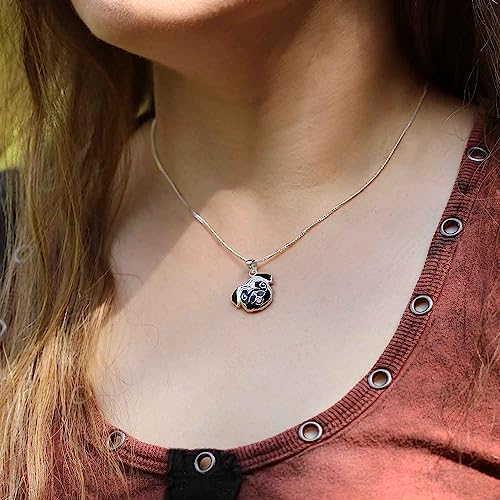 CLEVER SCHMUCK Mops Halskette großer Anhänger massiv 18 mm plastisches Gesicht bunt lackiert Kette Panzer 45 cm Sterling Silber 925 im Etui weiß