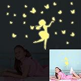 ufengke Cartoon Fairy Flying Butterfly Wall Decals Fluorescence Stickers Glow In The Dark, Children's Room Nursery Removable Wall Stickers Murals