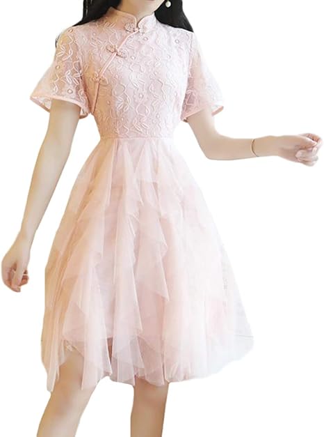 Amazon Co Jp Bestmood チャイナドレス レディース スリム 半袖 Aライン チャイナボタン ファッション ワンピース エレガント 淑女風 不規則 ワンピース 膝丈 シースルー 中国風 夏 服 ファッション小物