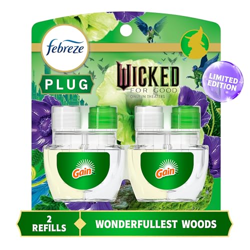 Febreze Plug In Air Freshener, "Wicked: For Good" Limited Edition Odor-Fighting Scented Oil Refill, Air Fresheners for Home and Bathroom and Kitchen, Long Lasting, Wonderfullest Woods, 2 Count - image 2