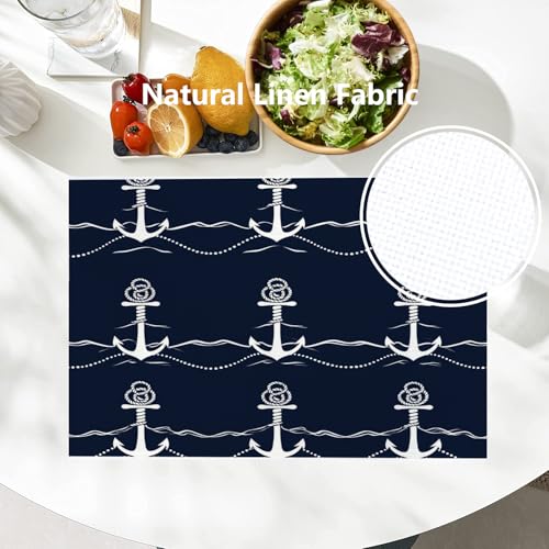 Set de table cuisine lin avec ancre de bateau lot de 4 isolant