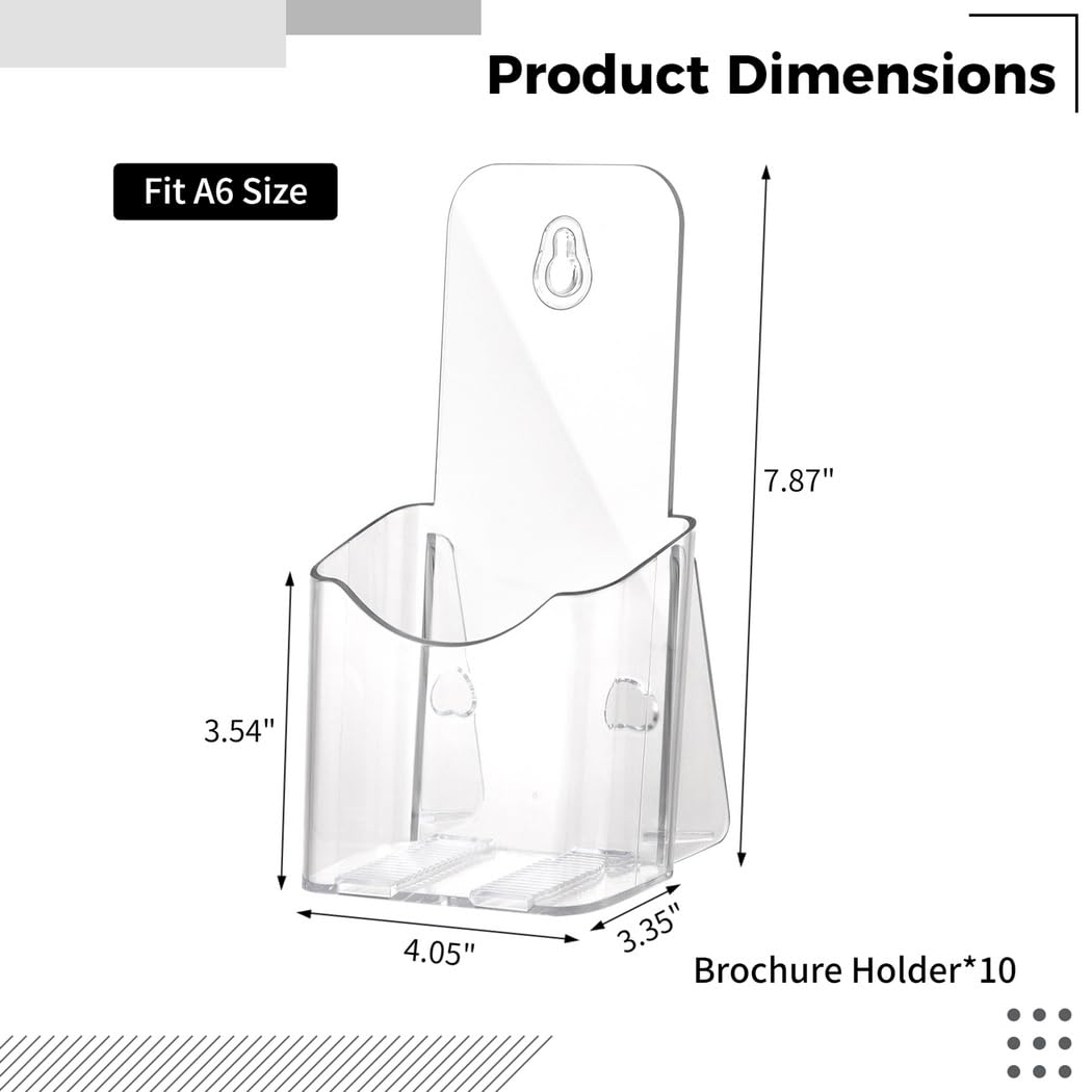 10 Stück Prospekthalter, klare Acryl-Prospektständer, 7,87 x 4,05 x 3,35 Zoll Flyerständer für A6, zur Wandmontage und als Tischdisplay, für Zuhause, Hotels, Restaurants, Läden, Ausstellungen