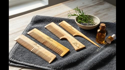 Image of WITSOUL Neem Wood Comb ORGANIC /Ayurvedic /Anti-Dandruff Comb For Men And Women /Brown color / (SET OF 4) (2patticomb)
