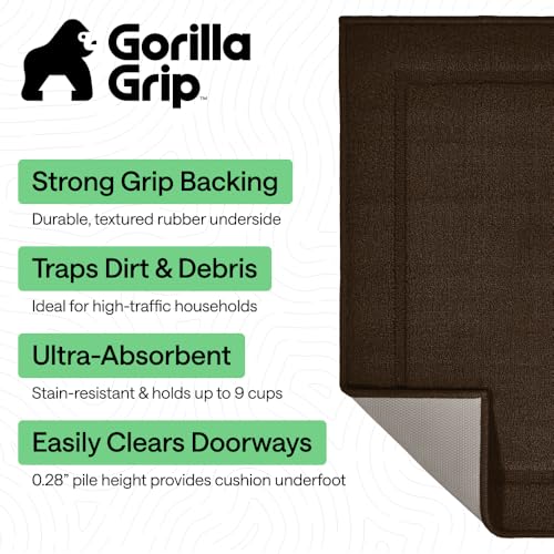 Image of GORILLA GRIP Indoor Door Mat, Rubber Backing Entry Rug 35x22, Brown
