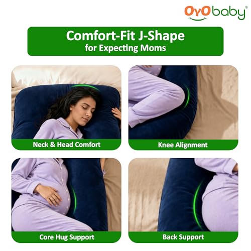 Image of OYO BABY Pregnancy Pillows for Women J-Shape Full Body Pillow | 360 Maternity Support for Back, Hips, Legs & Belly | Maternity Pillow | Removable Washable Velvet Cover (Royal Blue)