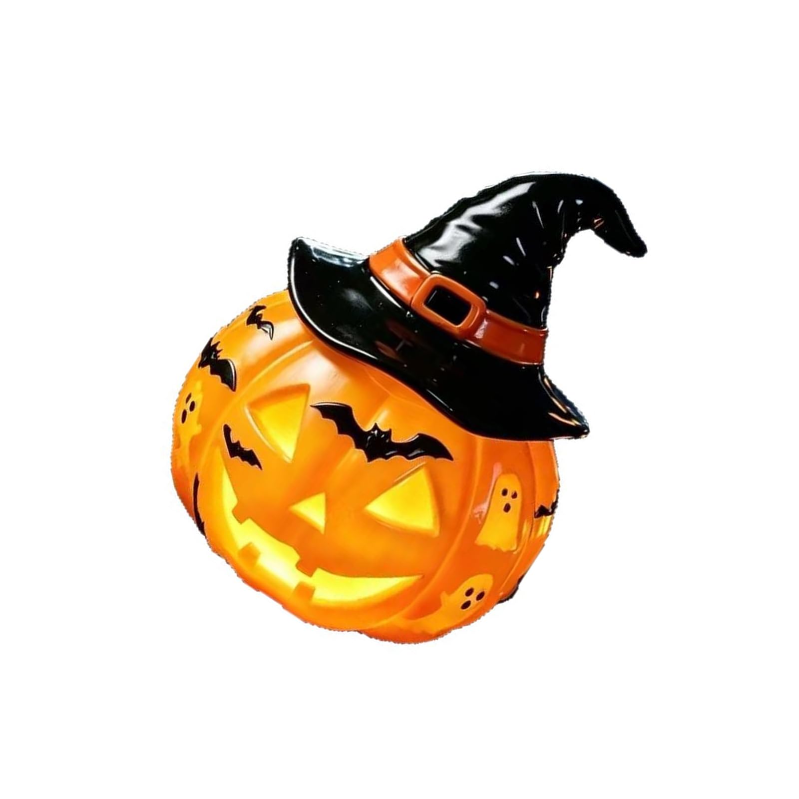 Halloween Tabletop Decor Light with Pumpkin Face Glow, Resin Accent Lamp for Entryway, Mantel, and Seasonal Display Pumpkin Decor Lamp Glowing Accent Light Witch Hat Tabletop Halloween Resin Seasonal