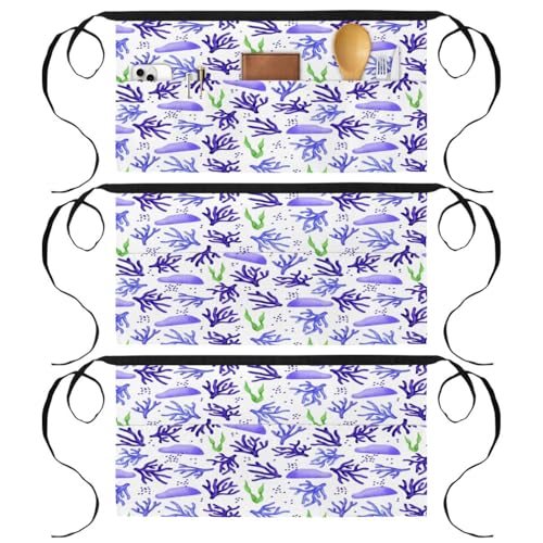 Demi-tablier de cuisine violet corail multicolore à triple poche frontale