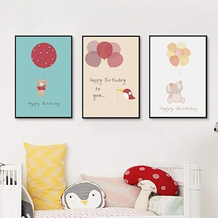 Dlfalg Kawaii Colore Anniversaire Dessin Anime Ballon Toile Peinture Art Imprimer Affiche Image Mur Enfants Chambre Chambre Nordic Decoration De La Maison 30x45cm Sans Cadre 6 Pieces Amazon Fr Cuisine Et Maison