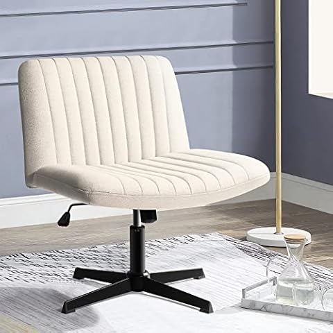 PUKAMI Criss Cross Chair,Comfy Cross Legged Office Desk Chair No Wheels,Cute Makeup Vanity Chair,Fabric Modern Swivel Height Adjustable Mid Back Wide Seat Computer Task Chair for Home Office(Beige) Cover