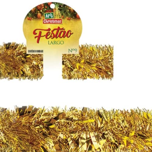 Kit 3 Festão Natalino Metalizado para Decoração 9cm Ouro