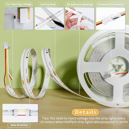 Image of PAUTIX IP65 Waterproof RGB Smart IC COB LED Strip Light Addressable 16.4ft /5m,24V Color Flowing Strip Light Multicolor Flexible Tape Lights for TV,Room,Party DIY Decoration(Without Controller&Adapter)