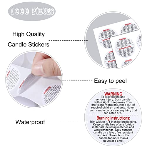 1000 Pieces Candle Warning Labels, 1.5 Inch Candle Jar Container Stickers, Candle Safety Labels Candle Warning Sticker Decals For Candle Making Diy Candle Jars (White) #TOP6