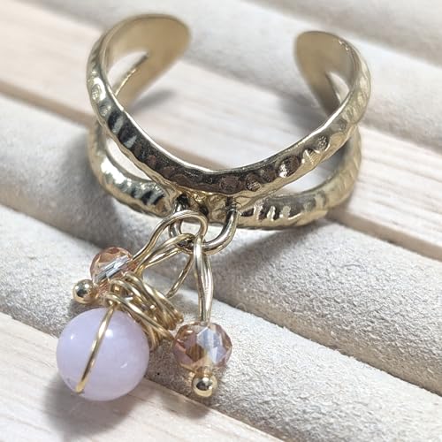 Bague Kunzite rose Bouly&Cailloux en acier inoxydable doré - 4