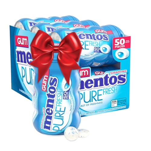 Mentos Pure Fresh Holiday Sugar-Free Chewing Gum with Xylitol, Fresh Mint, Christmas Stocking Stuffers for Adults & Kids, 50 Count (Bulk Pack of 6)