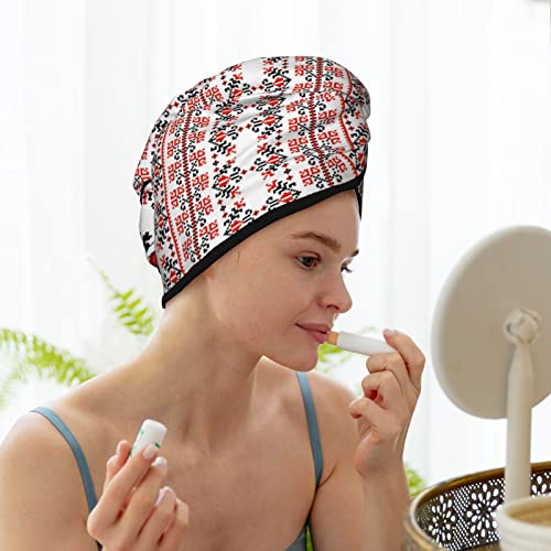 Rvenu Ukrainian Embroidery Style Rose Printed Hair Drying Towel Ultra Absorbent Coral Velvet Dry Hair Cap Shower Fast Drying Head Hair Towels #TOP7