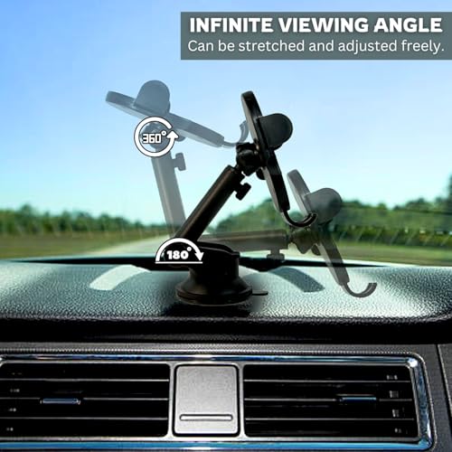 Image of Universal Car Mount - Strong Suction, Double Lock, 360 Rotation, Quick Release, Telescopic Arm, Windshield & Dashboard Compatible for All Mobile Phones. (MXK-655)