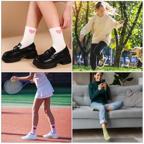 Image of Jspupifip Women's Cute Ankle Crew Socks, 5 /6 Pairs Novelty Fun Heart Casual Calf Sock, Cotton Athletic Running Socks 5.5-8.5