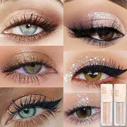 Image of SUAKE Liquid Sparkling Glitter Eye Shadow Sticks - Crystal Silver Golden Eyeshadow, Eyeliner, Eyelid Shimmer Highlight Makeup, sombra de para ojos,Waterproof Quick-Drying