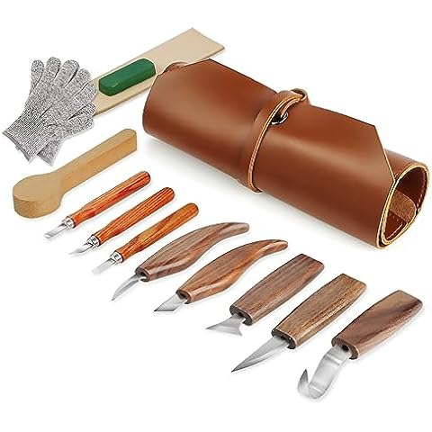 Tekchic Wood Carving Tools Whittling Kit- Woodworking Kit Large Whittling Kit, Deluxe Spoon Carving Knife Kits for Beginners, 13 Knives Set with Leather Case Cover