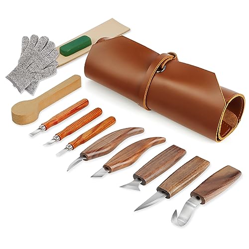 Tekchic Wood Carving Tools Whittling Kit- Woodworking Kit Large Whittling Kit, Deluxe Spoon Carving Knife Kits for Beginners, 13 Knives Set with Leather Case
