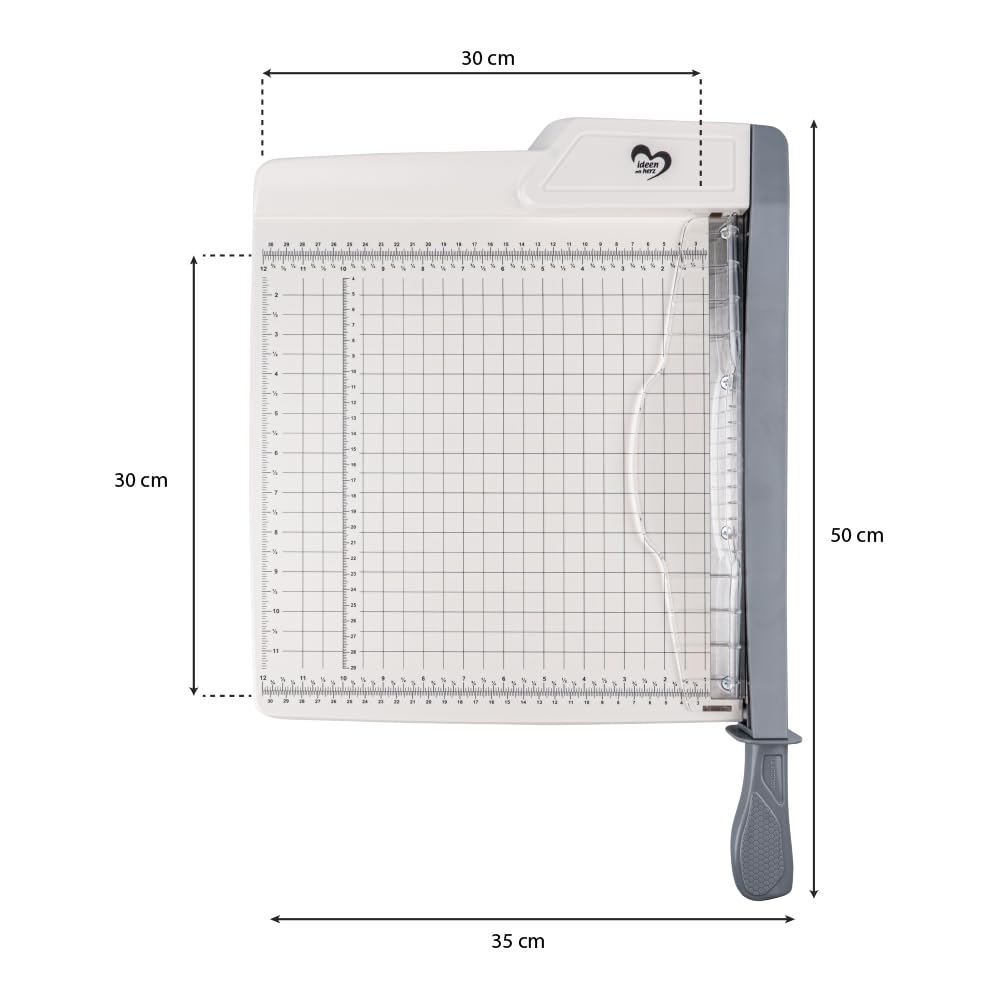 Ideen mit Herz Taglierina per carta, cartone, feltro, sughero, gomma espansa, pelle, capacità 12 fogli da 80 g/m², superficie di taglio 30 x 30 cm, griglia in pollici e cm