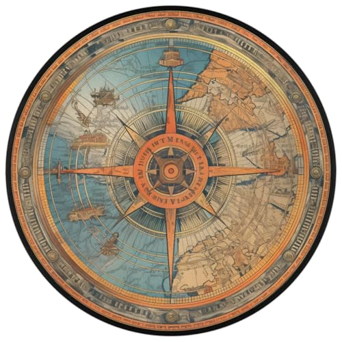 Tapete redondo Ocean Compass 5 pies lavable antideslizante miniatura 3