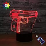 Optical Illusion 3D Pistol Gun Night Light 16 Colors Changing USB Power Remote Control Touch Switch...