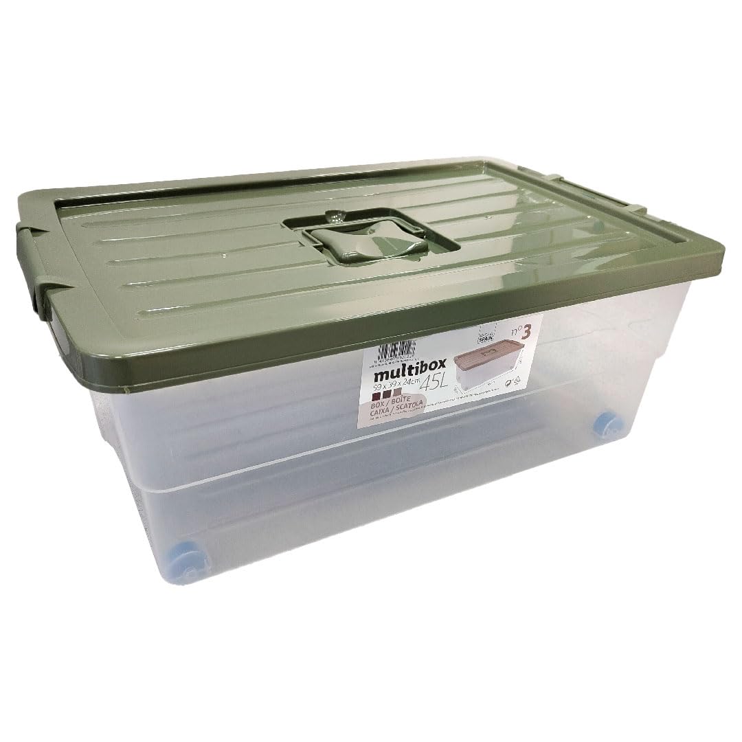 Acan Tradineur - Confezione da 2 Scatole di Stoccaggio con Ruote e Coperchio Colorati - Plastica - Contenitore, per Giocattoli, Libri, Abbigliamento, Coperte - 45 litri - 59 x 39 x 23 cm - Coperchio