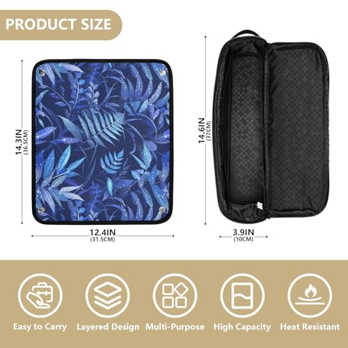 Bolsa de viaje para herramientas de cabello Dark Blue Leafs para mujeres con tapete resistente al calor removible para plancha y accesorios de cuidado del cabello miniatura 4