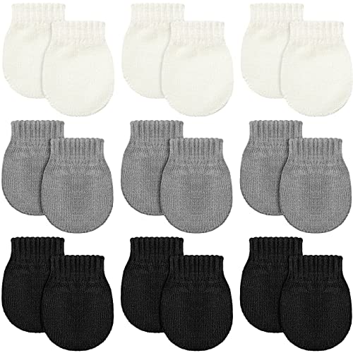 9 Pairs Baby Winter Mittens for 0-6 Months Baby No Scratch Newborn Mittens Glove Infant Warm Glove (Black, Gray, White)