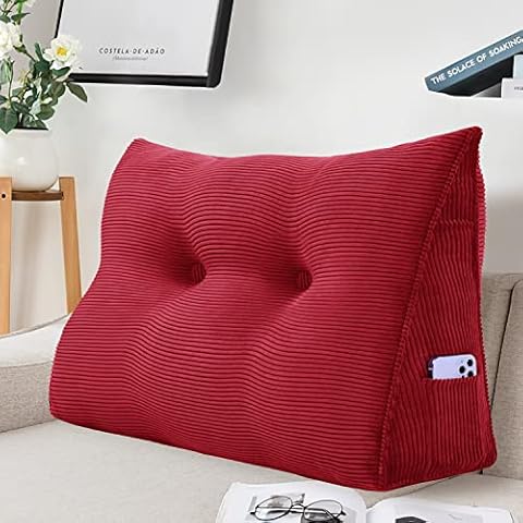 VERCART Rückenkissen Bett Rückenlehne Keilkissen Kopfteil Gepolstert Lesekissen Wandkissen Lendenkissen für Couch, Groß Sofakissen Kopfkissen, Stützkissen, Nackenkissen mit Leinen Bezug 60cm Rot Cover