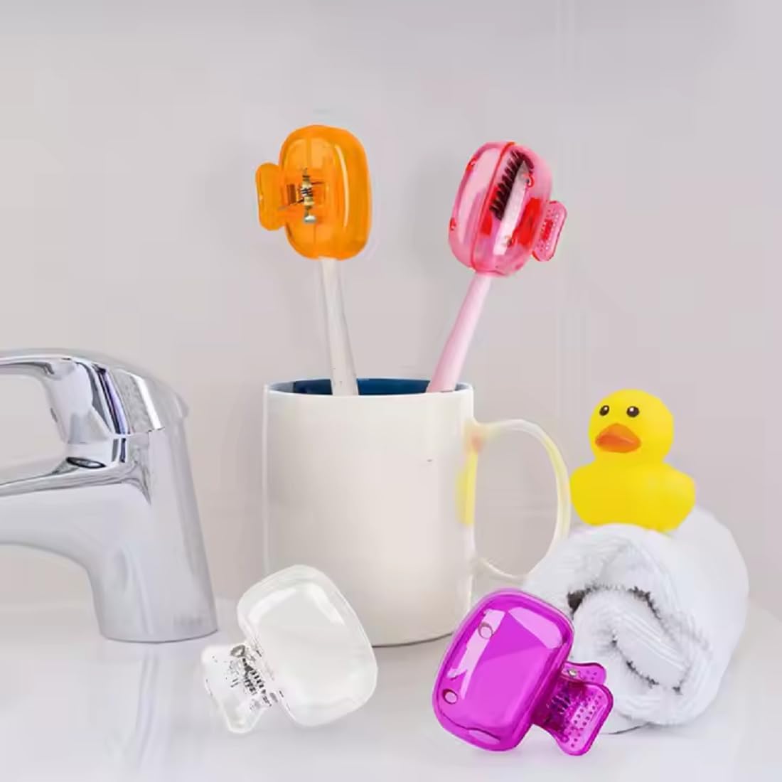 BLAGO Protective Portable Plastic Clip Toothbrush Heads Toothbrush Protector Cap for Household Travel Camping Business (Pack of 2) 4