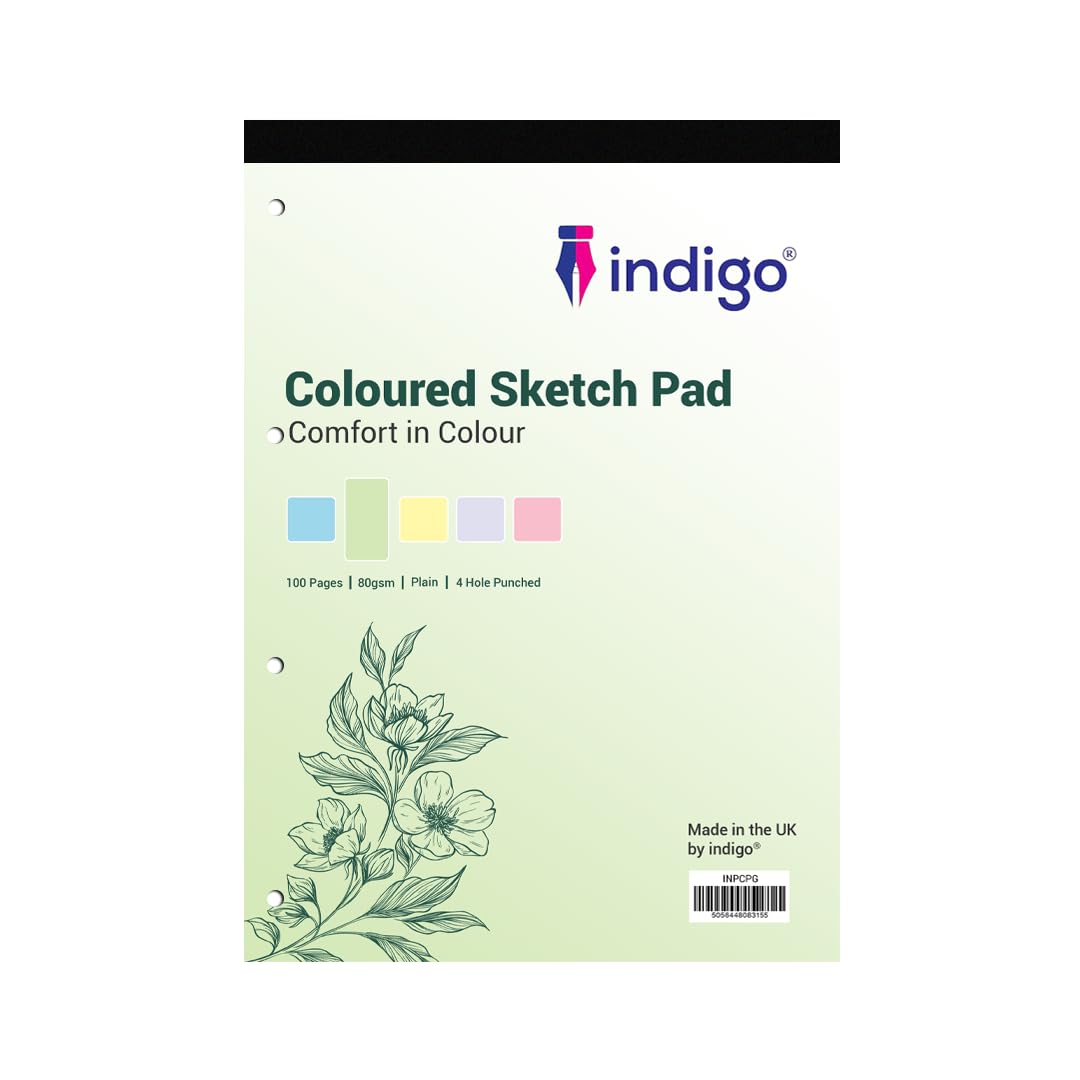 indigo® Dyslexia Pad A4 Coloured Plain Sketch Pad 100 Pages Tinted Refill Pad (6, Green)