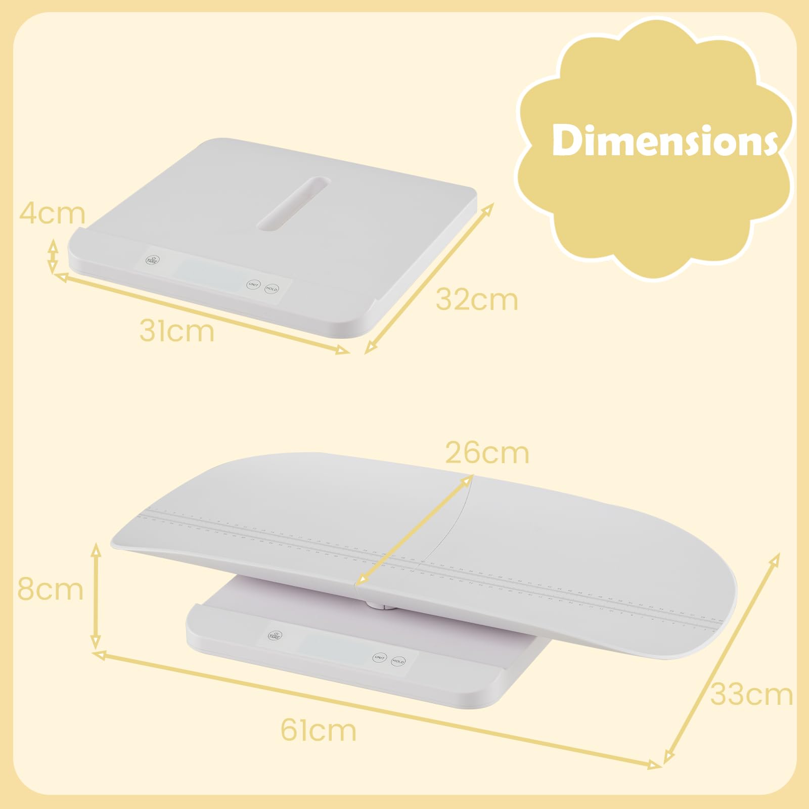LIFEZEAL Bilancia Neonati, Bambini, Persone, Animali Domestici a 150kg, Bilancia Pesa Neonati, Musura Altezza, Smontabile, Schermo Led, Tare, Stabilizzatore, Spegnimento Automatico, Antiscivolo