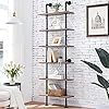 Hombazaar industrial bookshelf 6 tier industrial pipe bookshelf wall mounted ladder shelves with metal frame for home office living room oak brown  urban country home decor