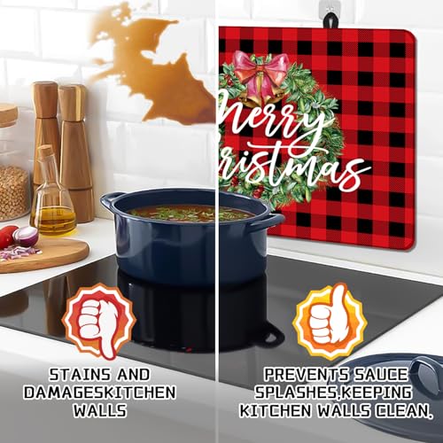 Image of Christmas Stove Top Cover for Electric Stove, 20x28 In Red Plaid Stove Covers Xmas Stove Mat Winter Heat Resist Gas Range Mat Induction Kitchen Decor Cooktop Protector Pad