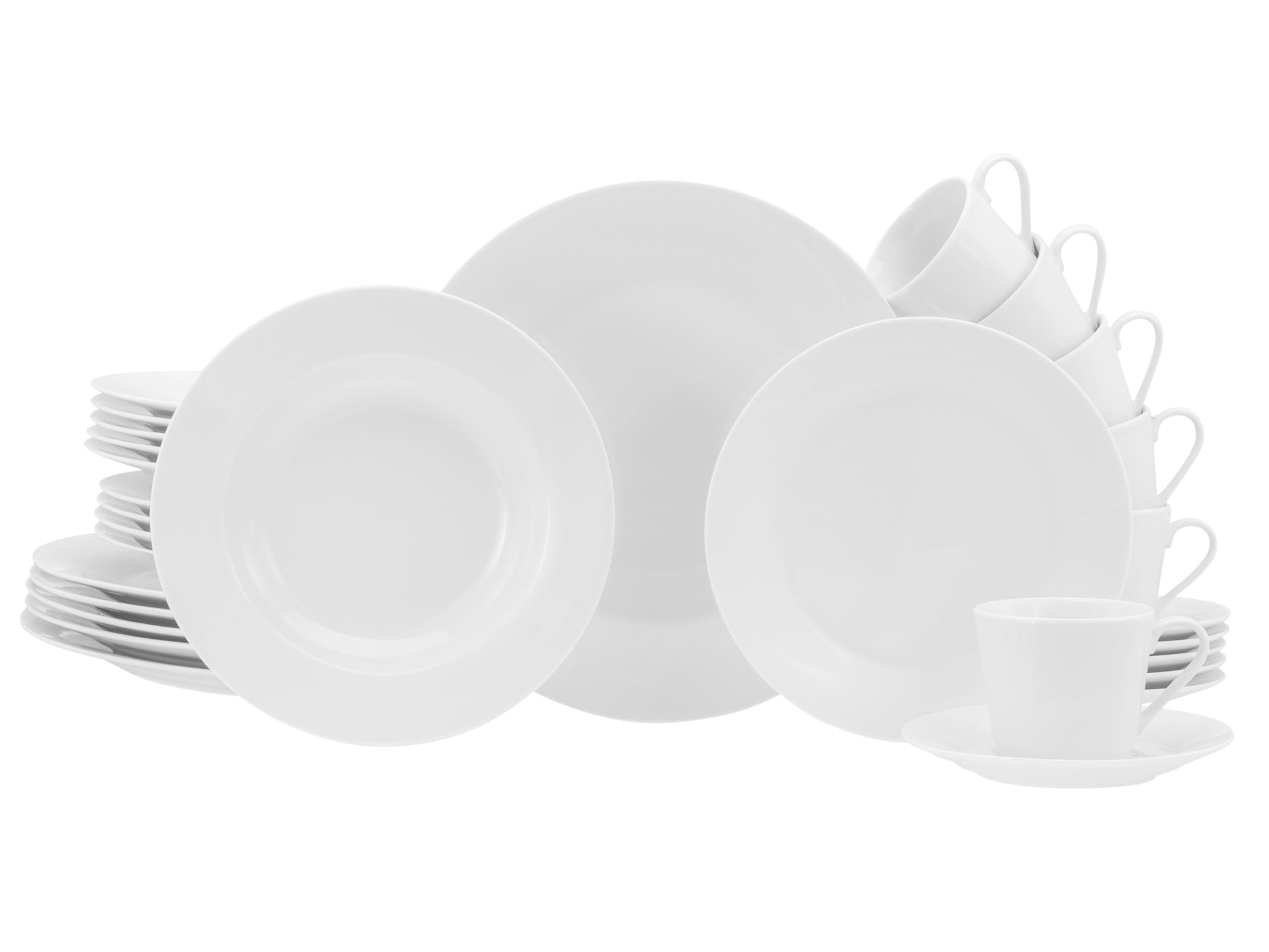 CreaTable, Serie Base Weiss, 30-teiliges Kombiservice aus Porzellan | Geschirrset, spülmaschinen- und mikrowellengeeignet, Qualitätsproduktion, 24533