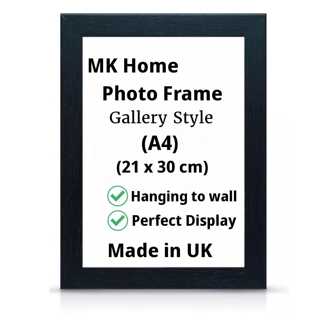 Mk Home Textile Black Modern Style Mdf Picture Frame A3, A4, A5 Size Poster Home Decoration Photo Frames Freestanding & Wall Mountable Table Top Certificate Document Frames (A4 (21X30 Cm), )
