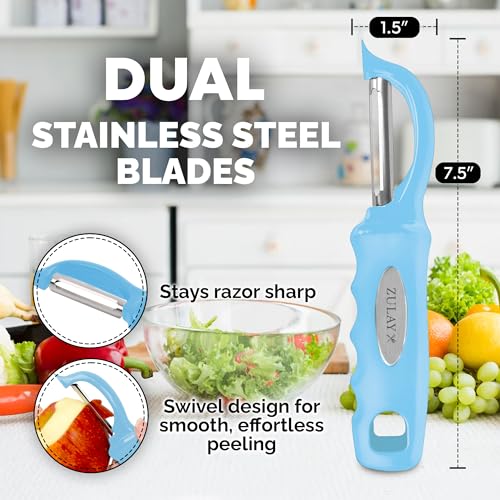 Zulay Kitchen Z-NW-SWVL-PLR-STNLSS-STL-BL Premium Vegetable Peeler For Kitchen - Swivel Peeler With Razor Sharp Stainless Steel Blades & Strong Ergonomic Handle - Dishwasher Safe thumb #3