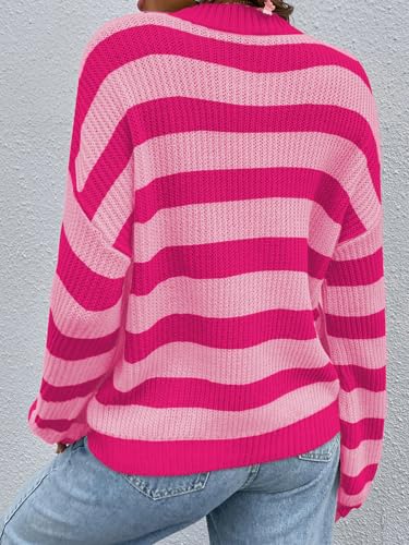 Image of SOLY HUX Women's Color Block Striped Knit Tops Casual Long Sleeve Drop Shoulder Sweater Pullovers