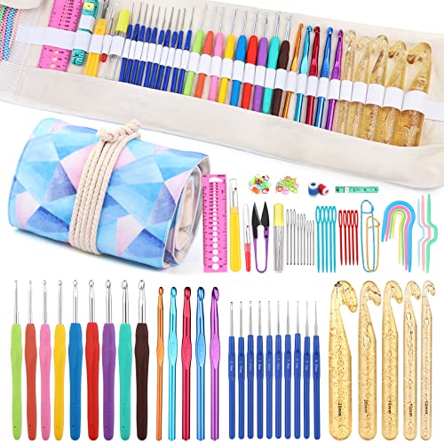 Zlulary 116 PCS Crochet Hooks Set, Ergonomic Large Crochet Hooks Set with Case Crochets Hook Kit Crochet Needles Kit Crochets Bag Kit with Crochets Accessories, Stitch Marker
