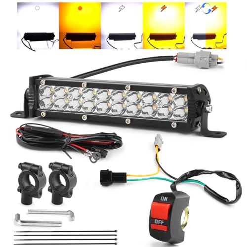 LIGBT Dirt Bike Light Bar Amber White Motorcycle Headlight Kit with ON-Off Switch Universal for 7/8 22mm Handlebars Pit Dirt Bike Plug and Play for KLX110 CRF110 TTR110 YZ250F CRF110 CRF230F CRF250F