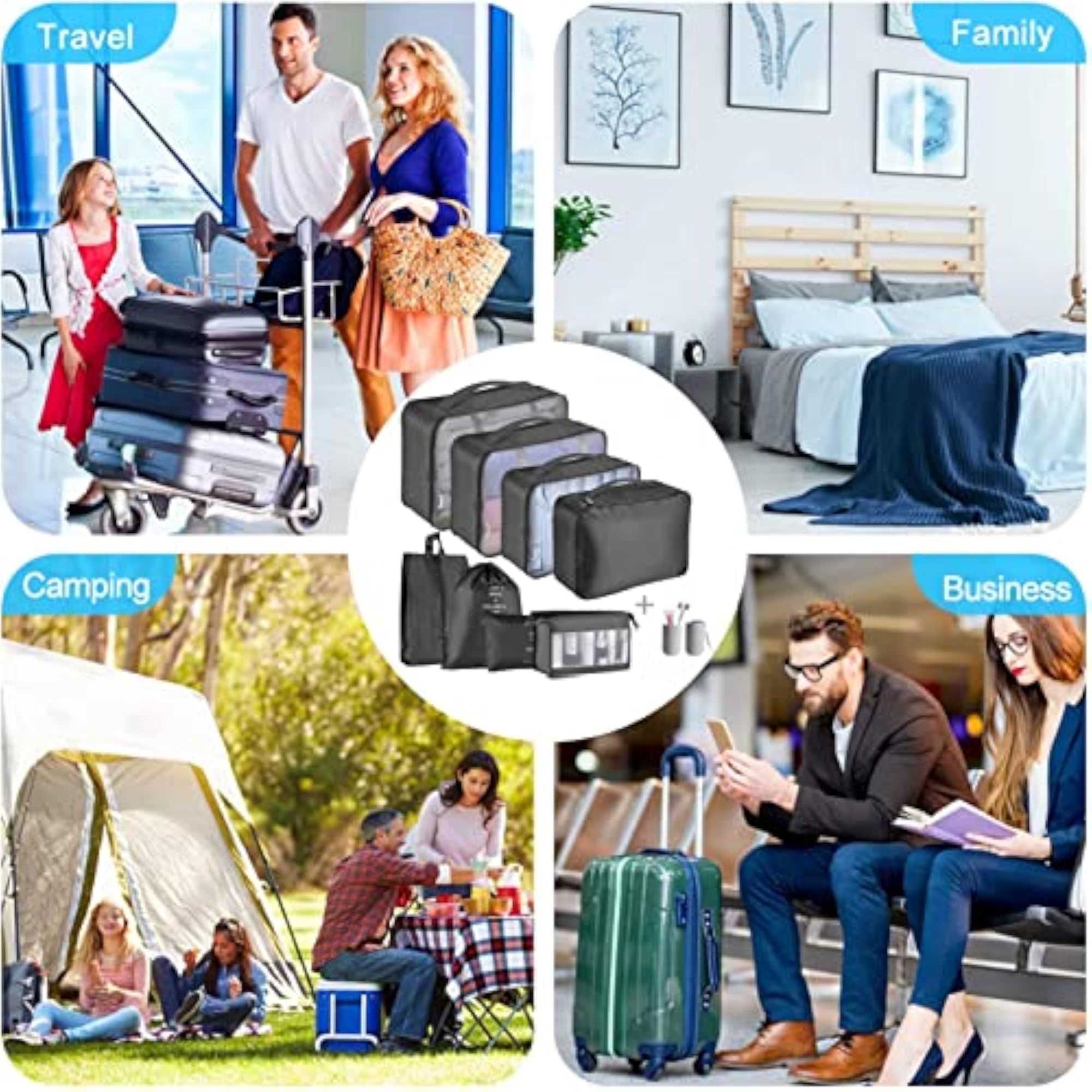 ZDKGER Packing Cubes - 9 PCS Travel Luggage Organizers Set
